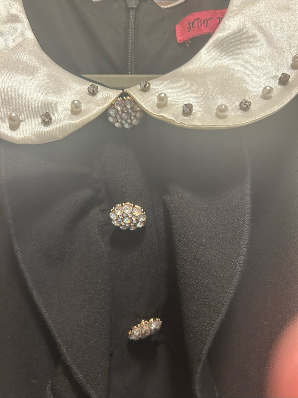 Betsey Johnson Black Mini Dress with White Embellished Peter Pan Collar - Picture 3 of 5